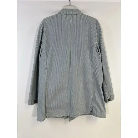 Harve Benard Vtg 90s Women's Blazer White Blue Striped Nautical Women’s L Cotton - Picture 3 of 13